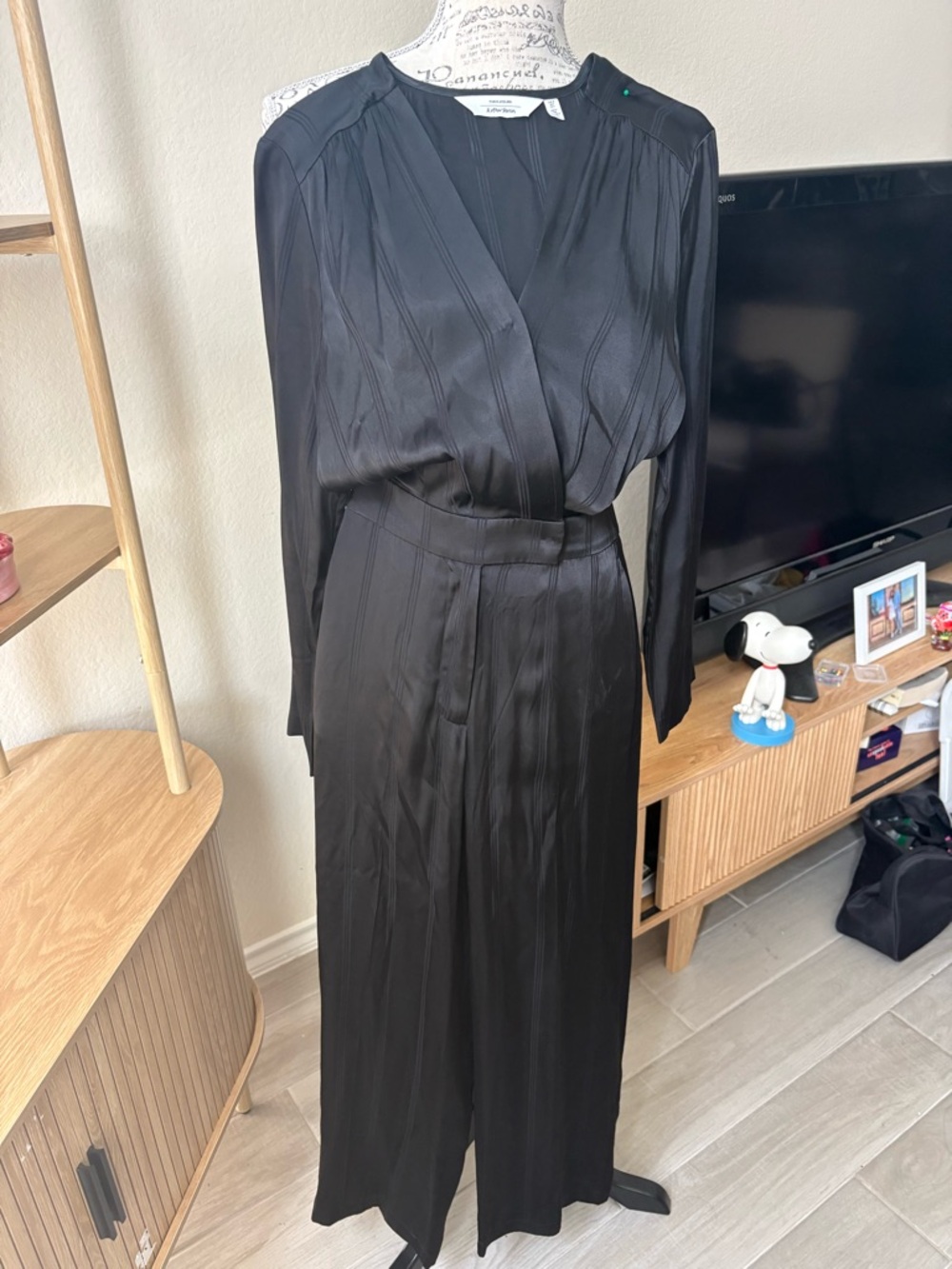 and other stories Black Satin Long Sleeve Jumpsuit